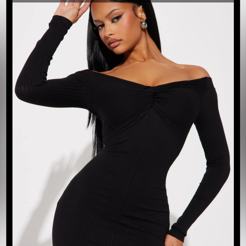 Fashion Nova sexy off the shoulder ribbed black midi dress size small 🔥🔥🔥
